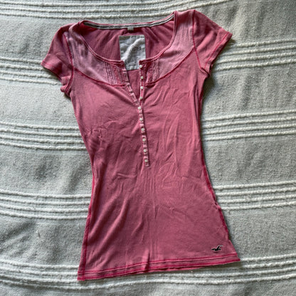 Hollister pink lace henley top