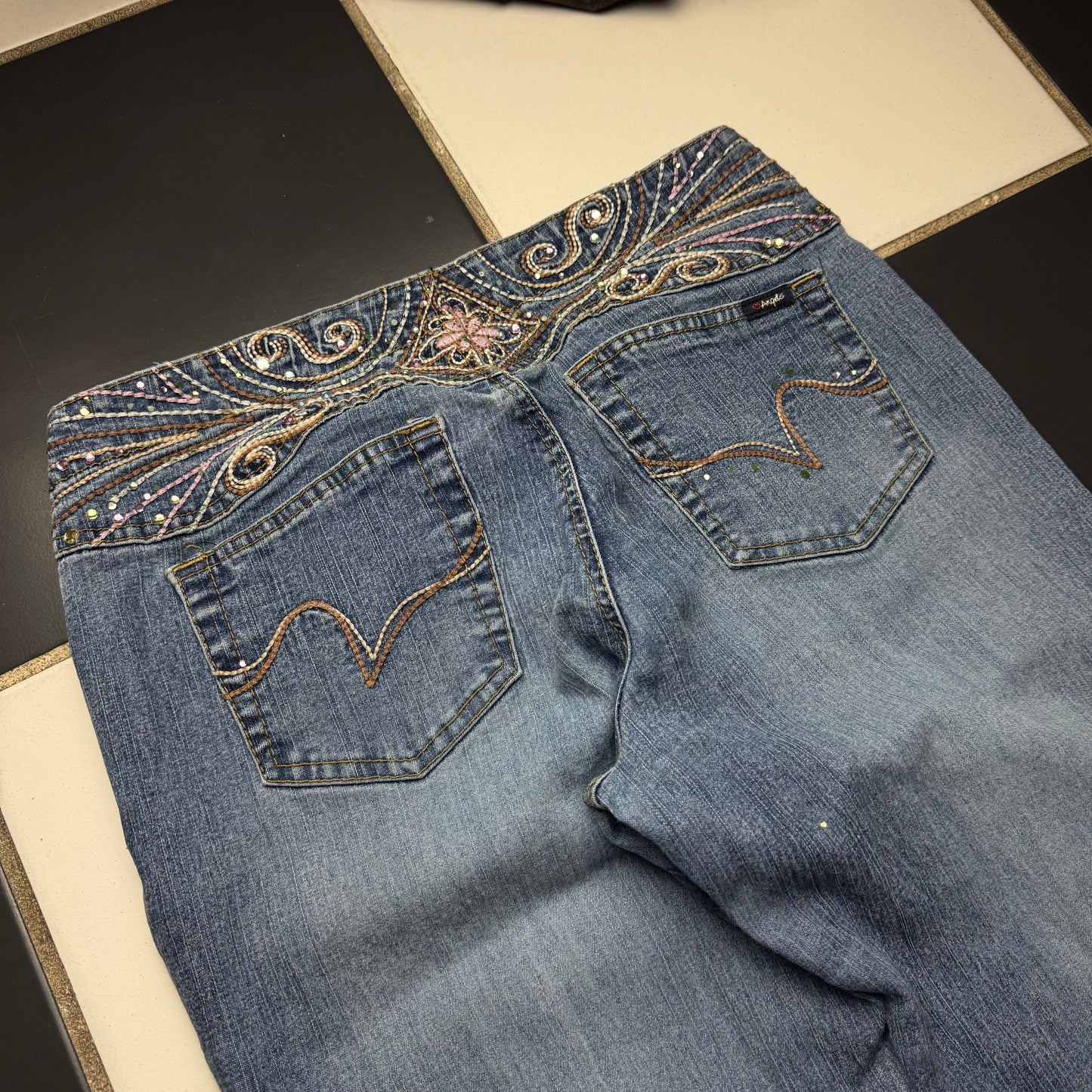 Angels flower embroidered pants