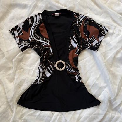 Retro patterned y2k top
