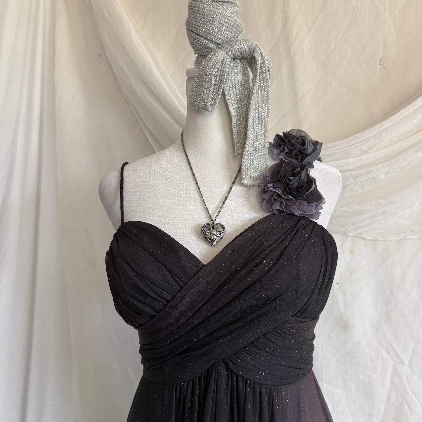 2000s Betsey prom glitter grey dress