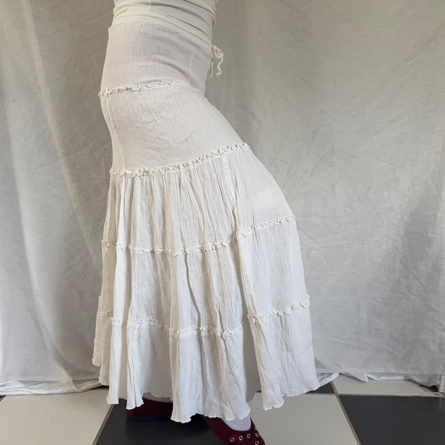 White flowy maxi skirt