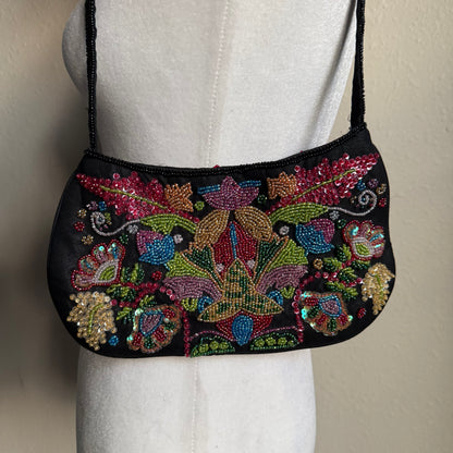 Flower beaded mini shoulder bag