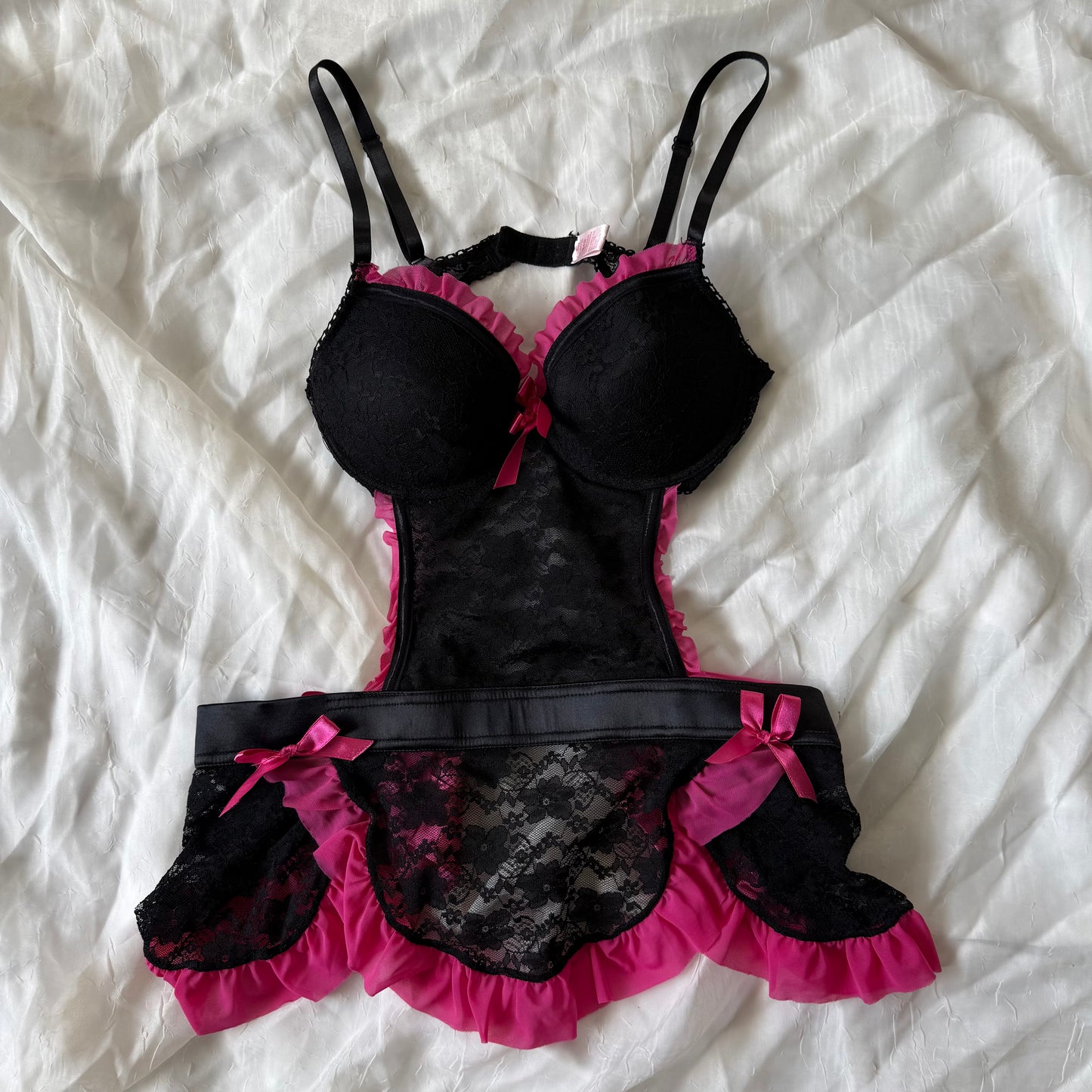 Pink lace lingerie maid top