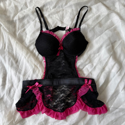 Pink lace lingerie maid top