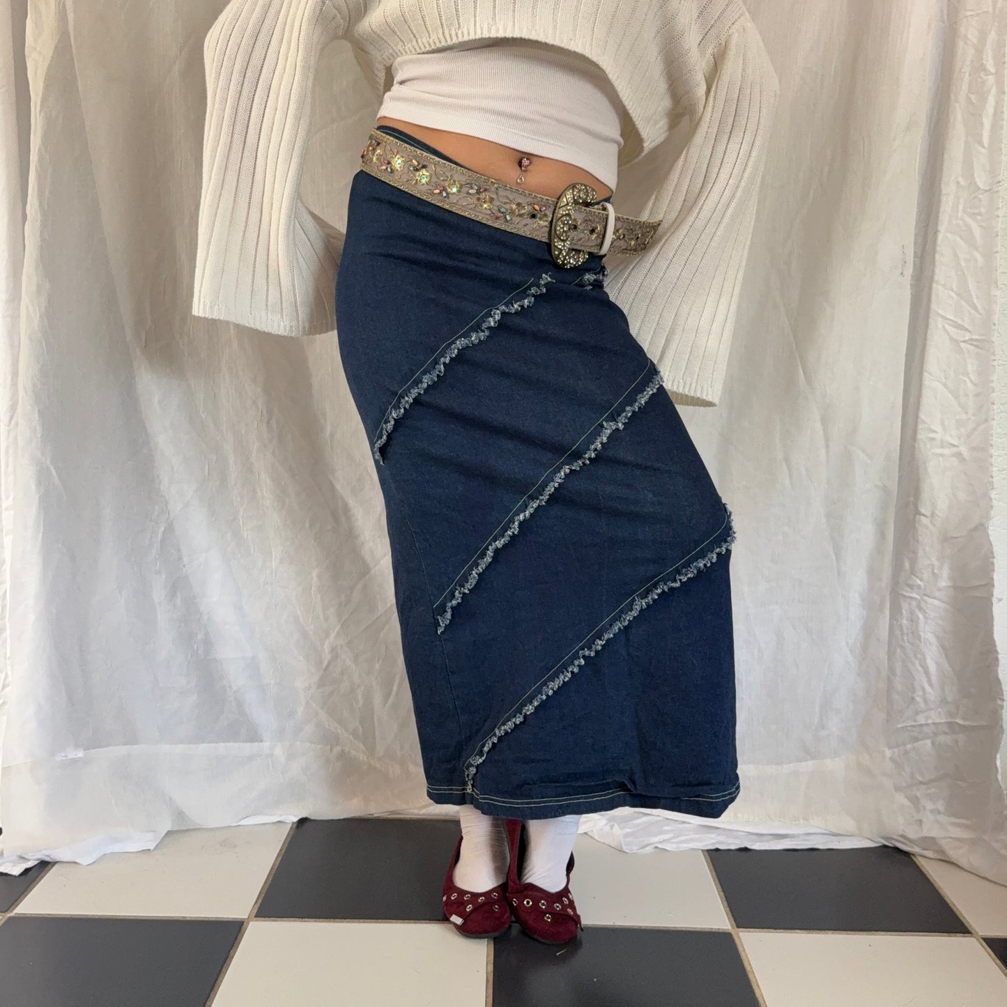 Zoey Beth denim fitted maxi skirt
