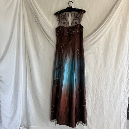 2000s whimsical prom beaded flower dress