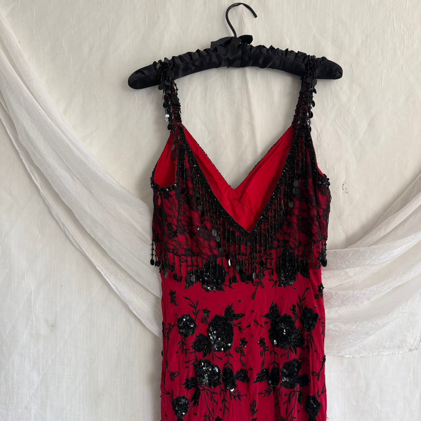 2000s Red cocktail beaded dress