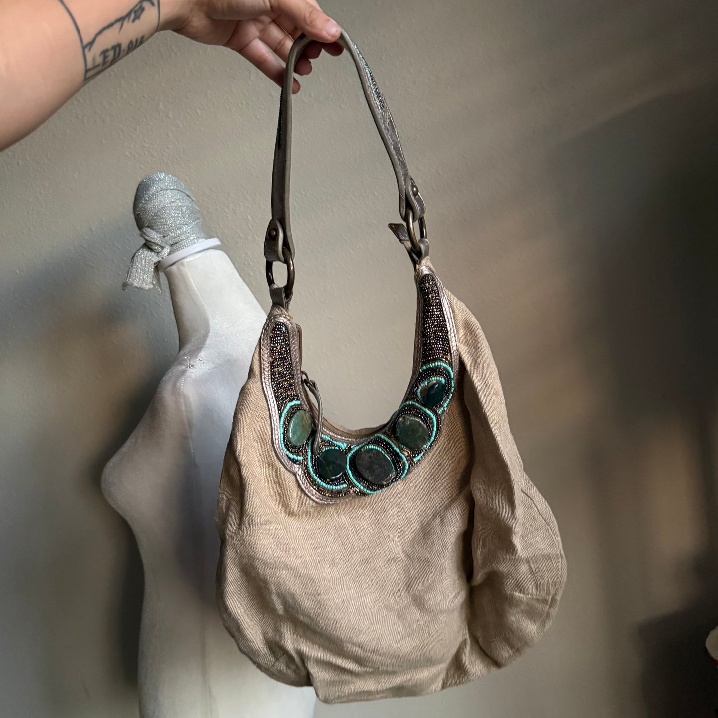 boho beaded hobo shoulder bag