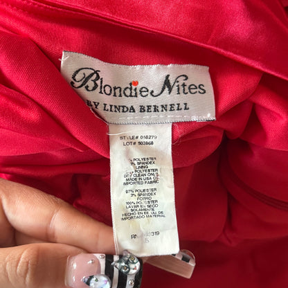 2000s red cocktail ruffle dress