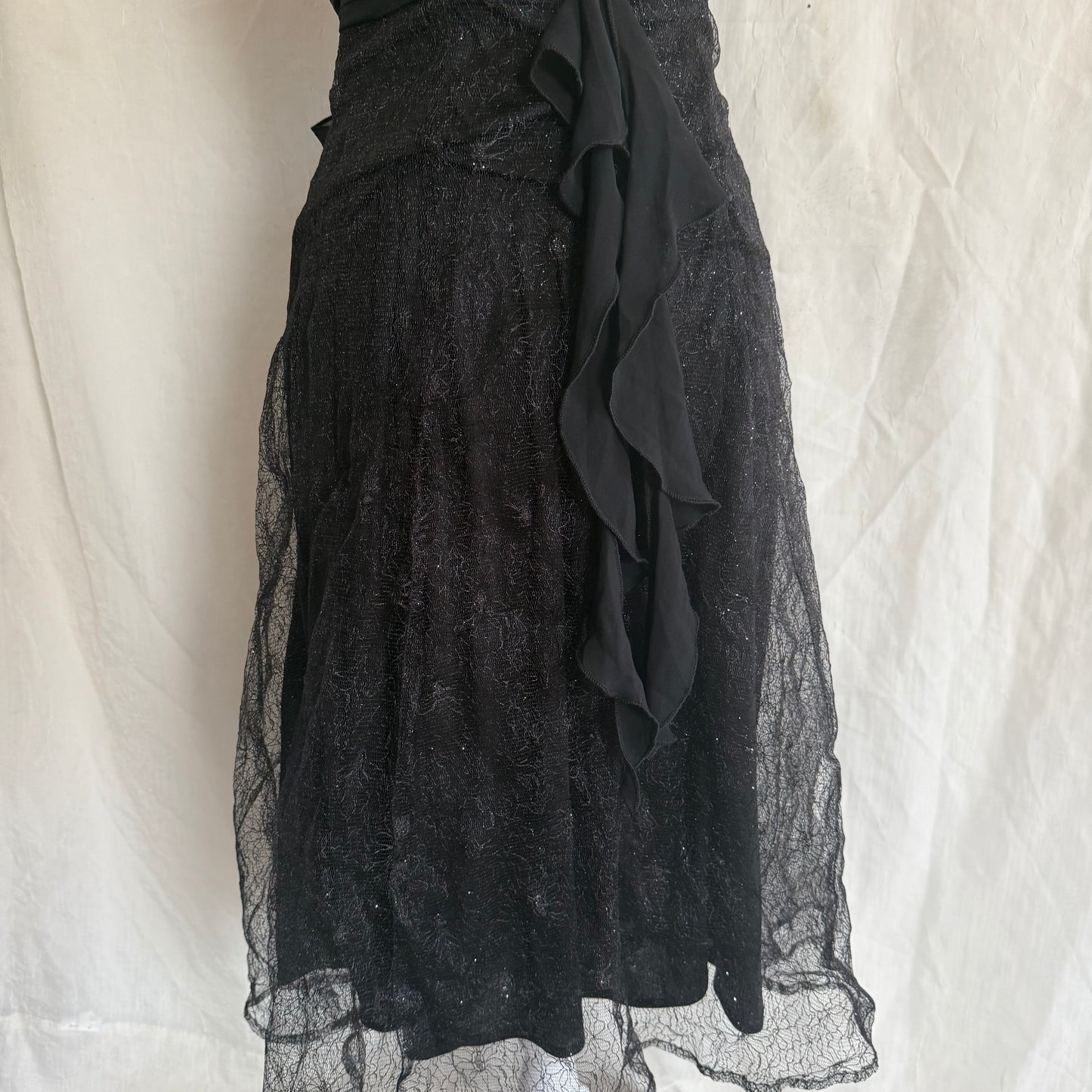 2000s black glitter ruffle dress