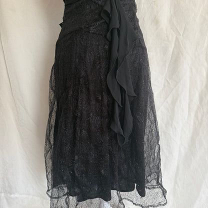 2000s black glitter ruffle dress