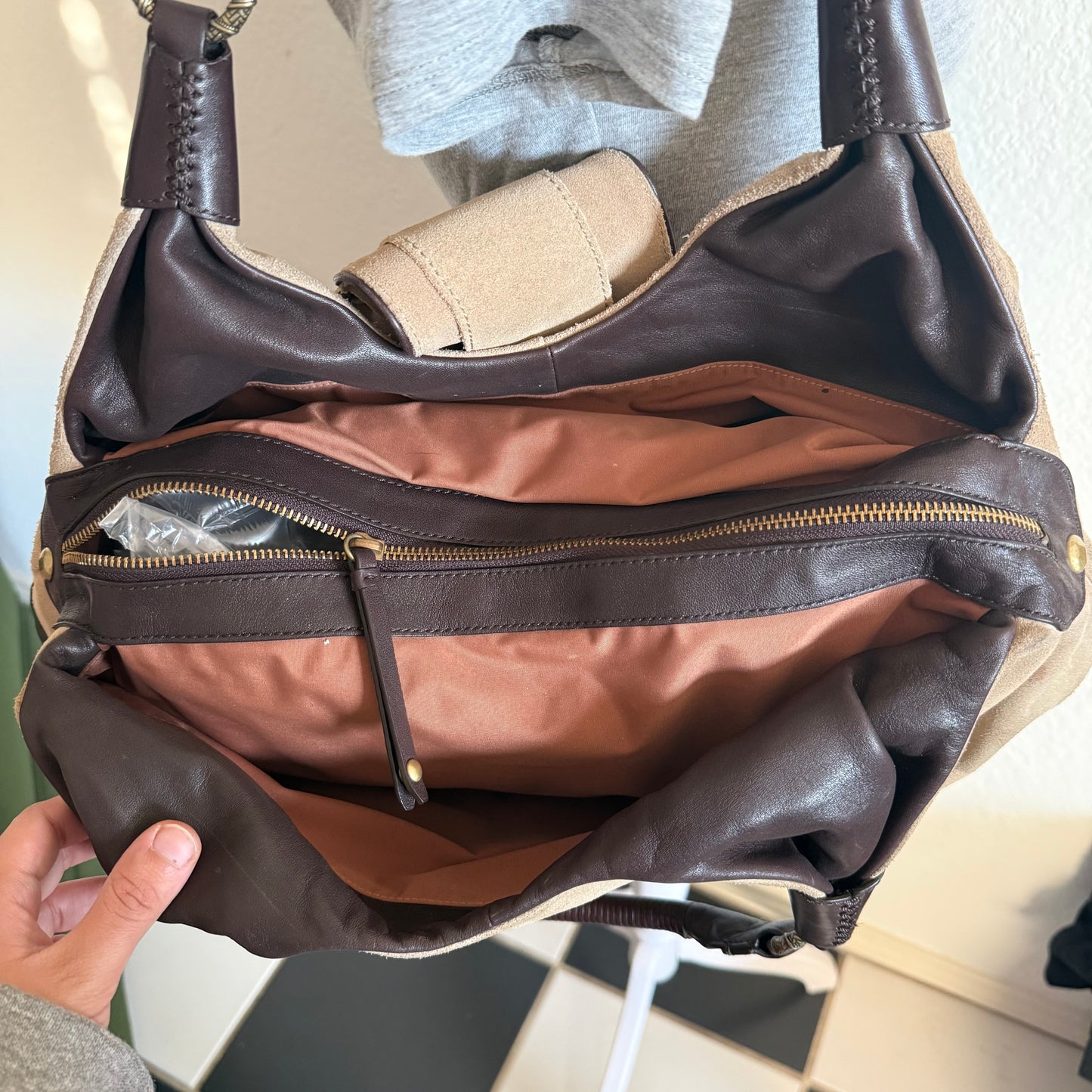 Suede hobo shoulder bag