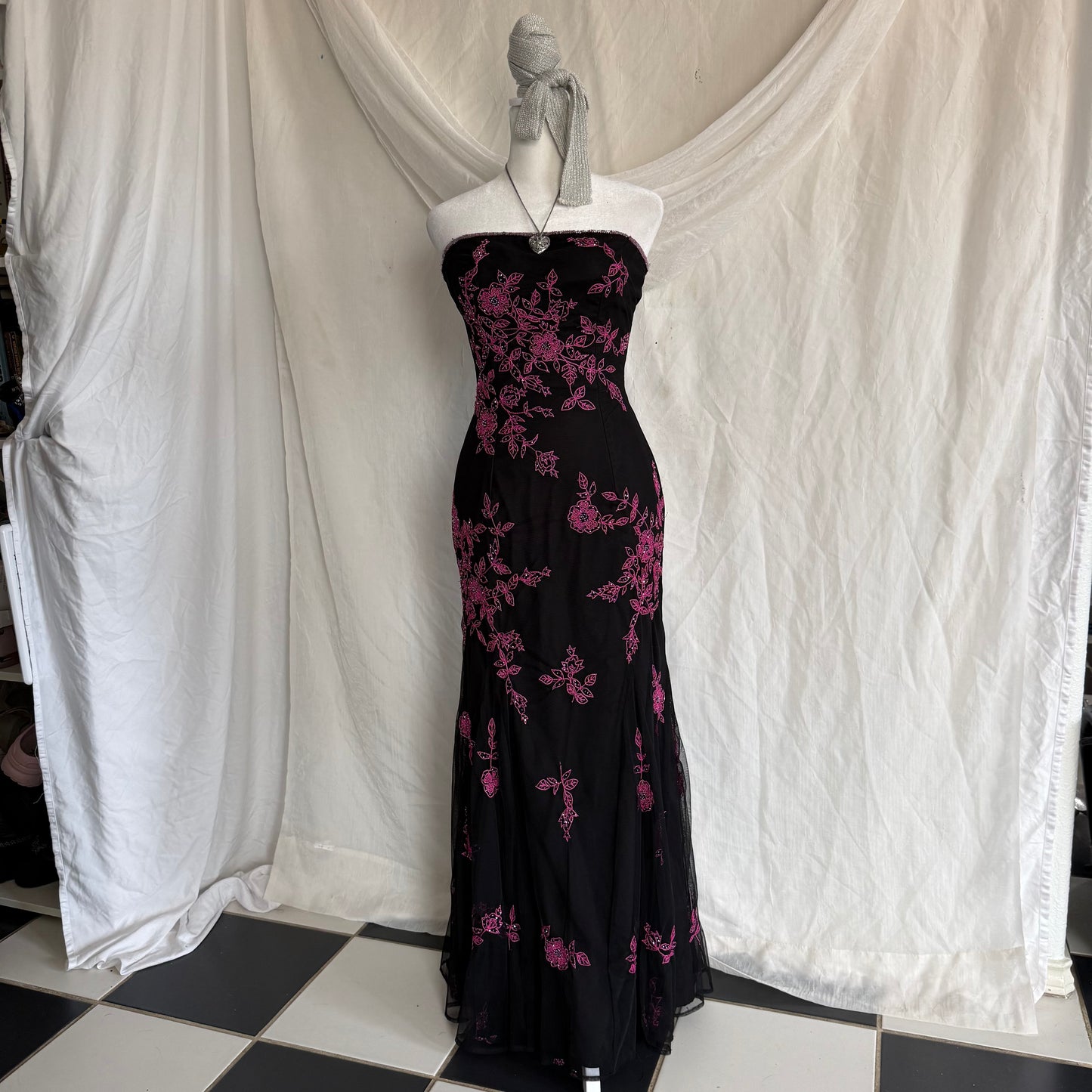 2000s Cache pink prom beaded gown