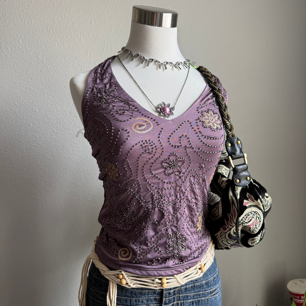 Crochet beaded belt
