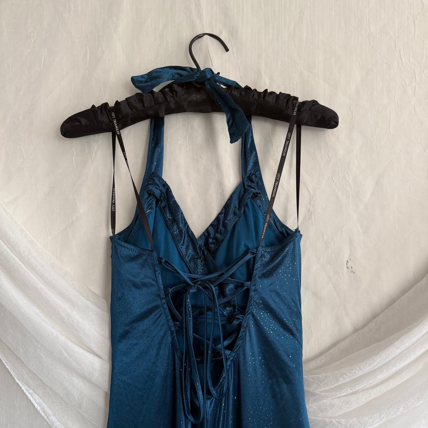 2000s City Triangles blue glitter draping dress