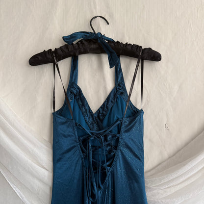 2000s City Triangles blue glitter draping dress