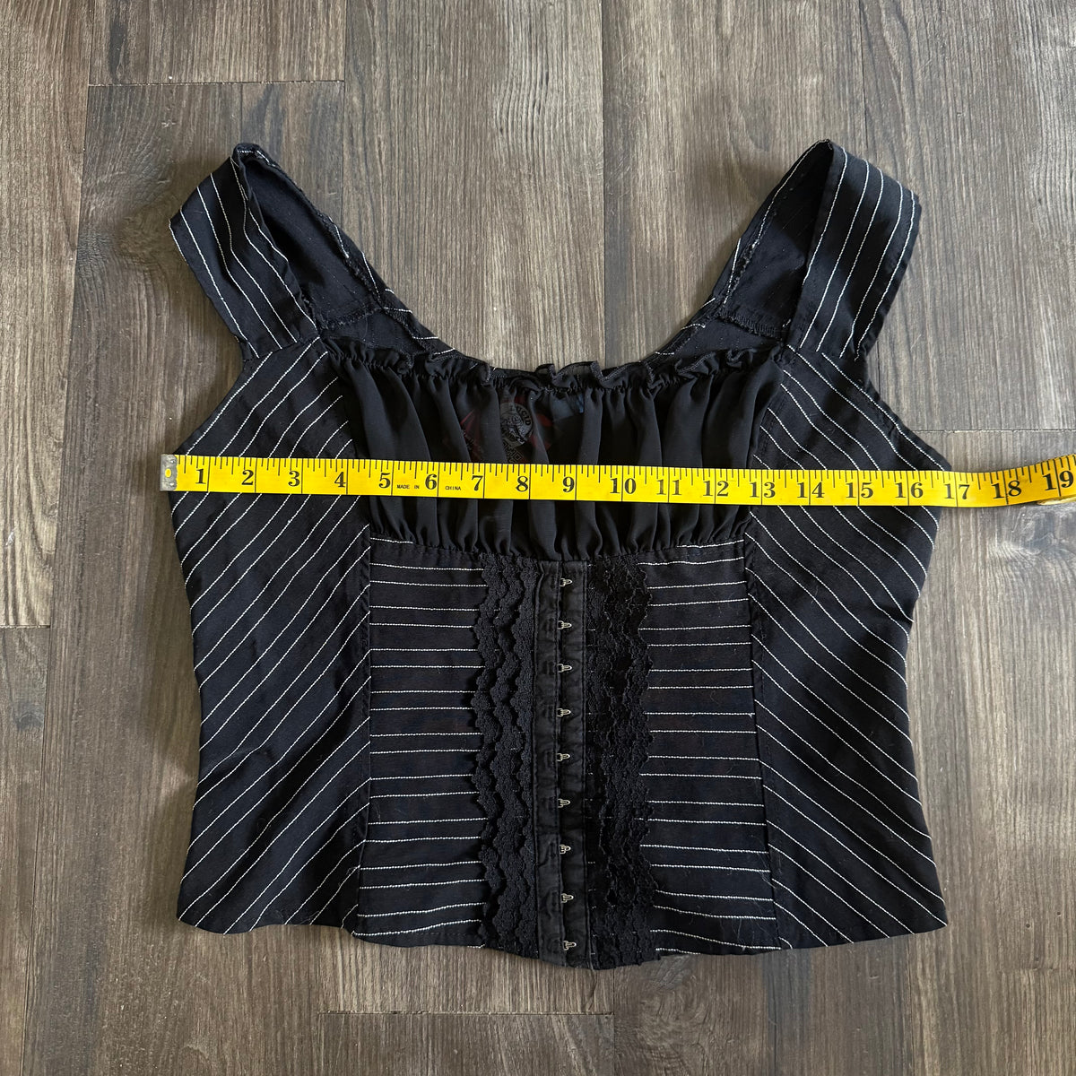 Y2K black pinstripe corset top