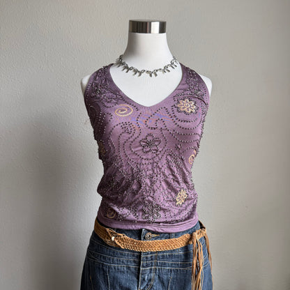 2000s soft brown crochet beaded belt