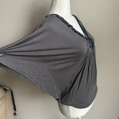 Gray beaded batwing top