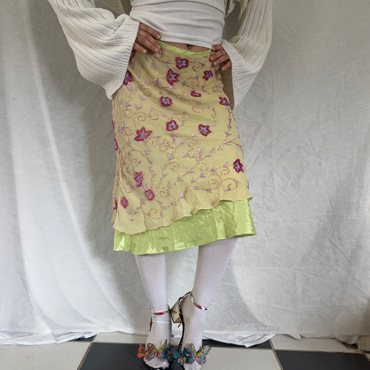 Pink beaded flower silk maxi