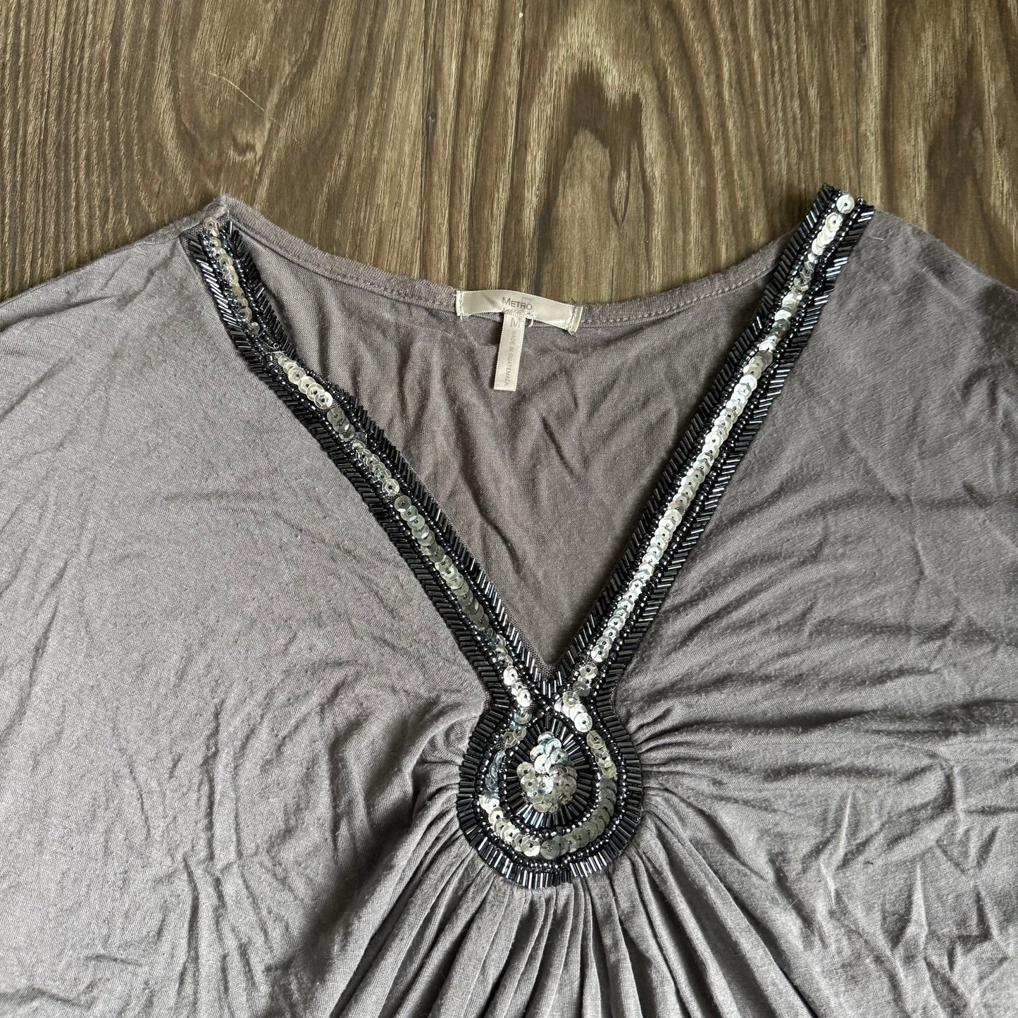 Grey sequin batwing top
