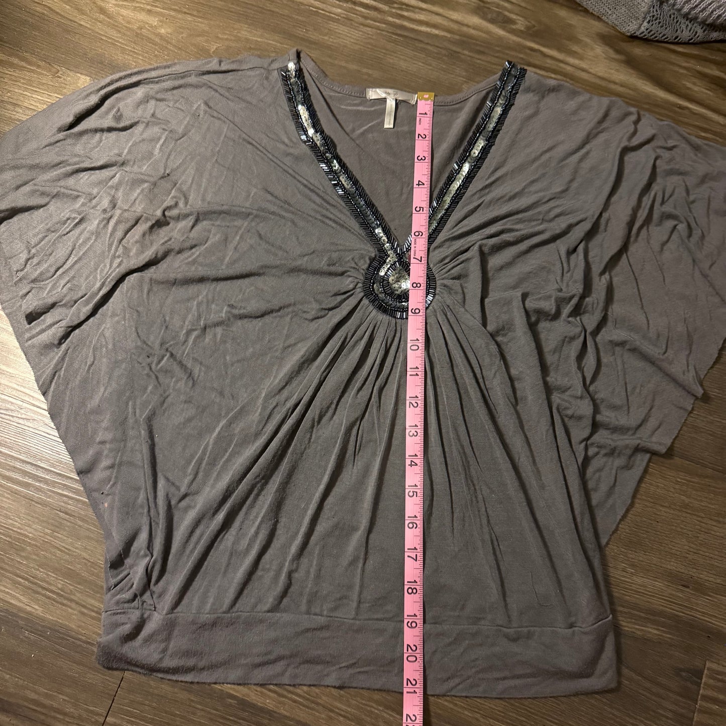 Gray beaded batwing top
