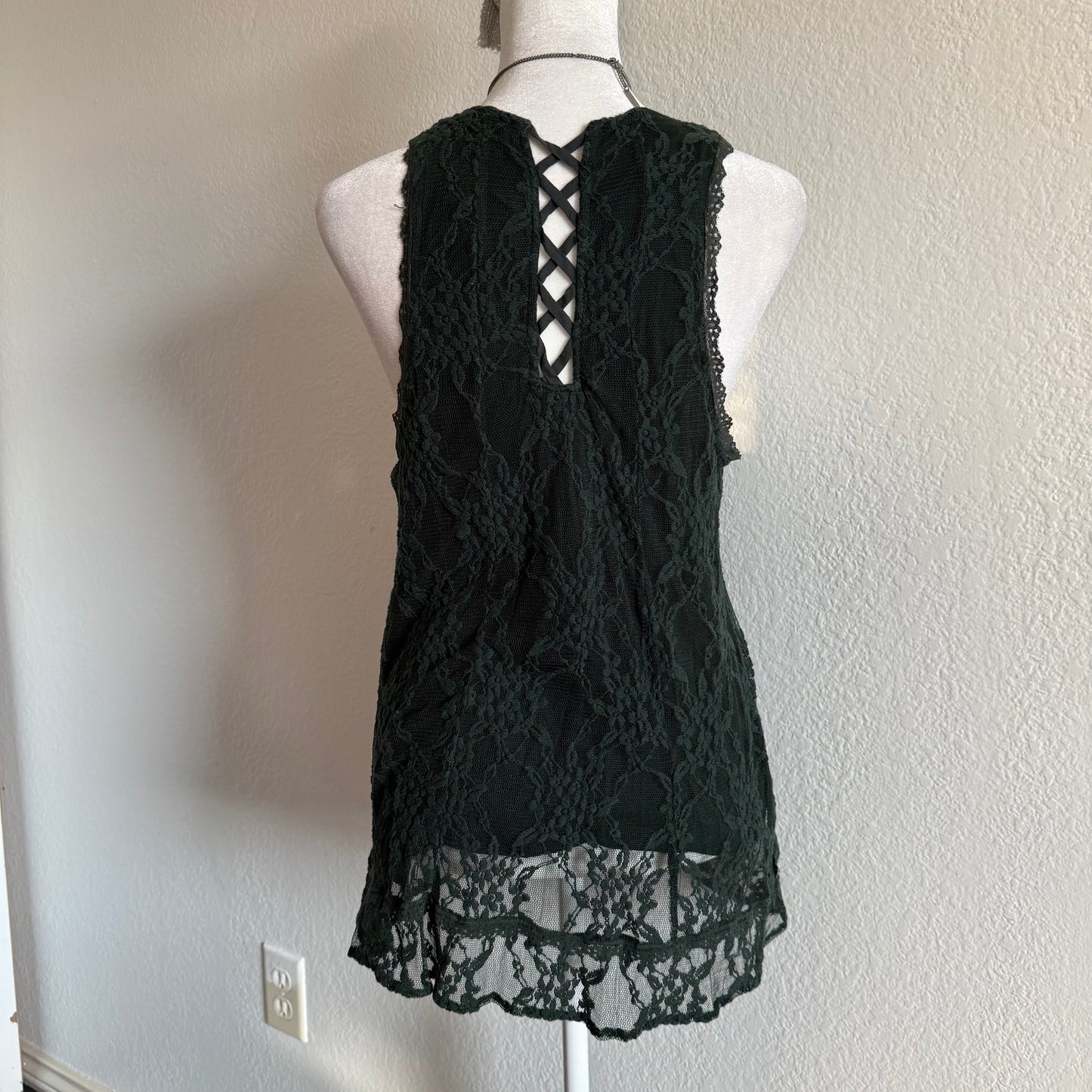 Lace green boho tank top
