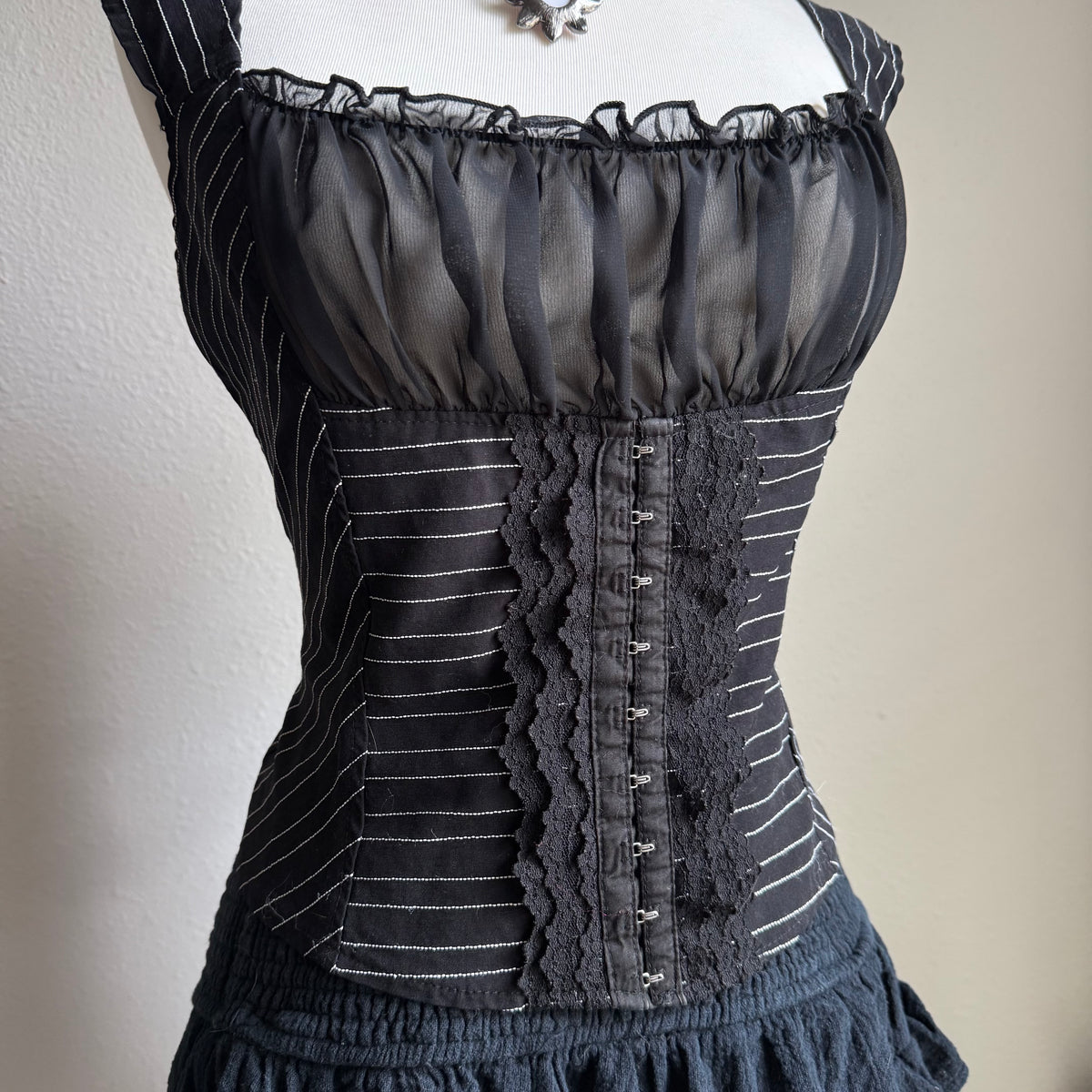 Y2K black pinstripe corset top