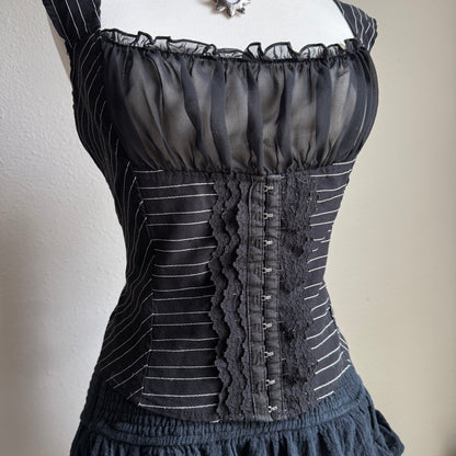 Y2K black pinstripe corset top