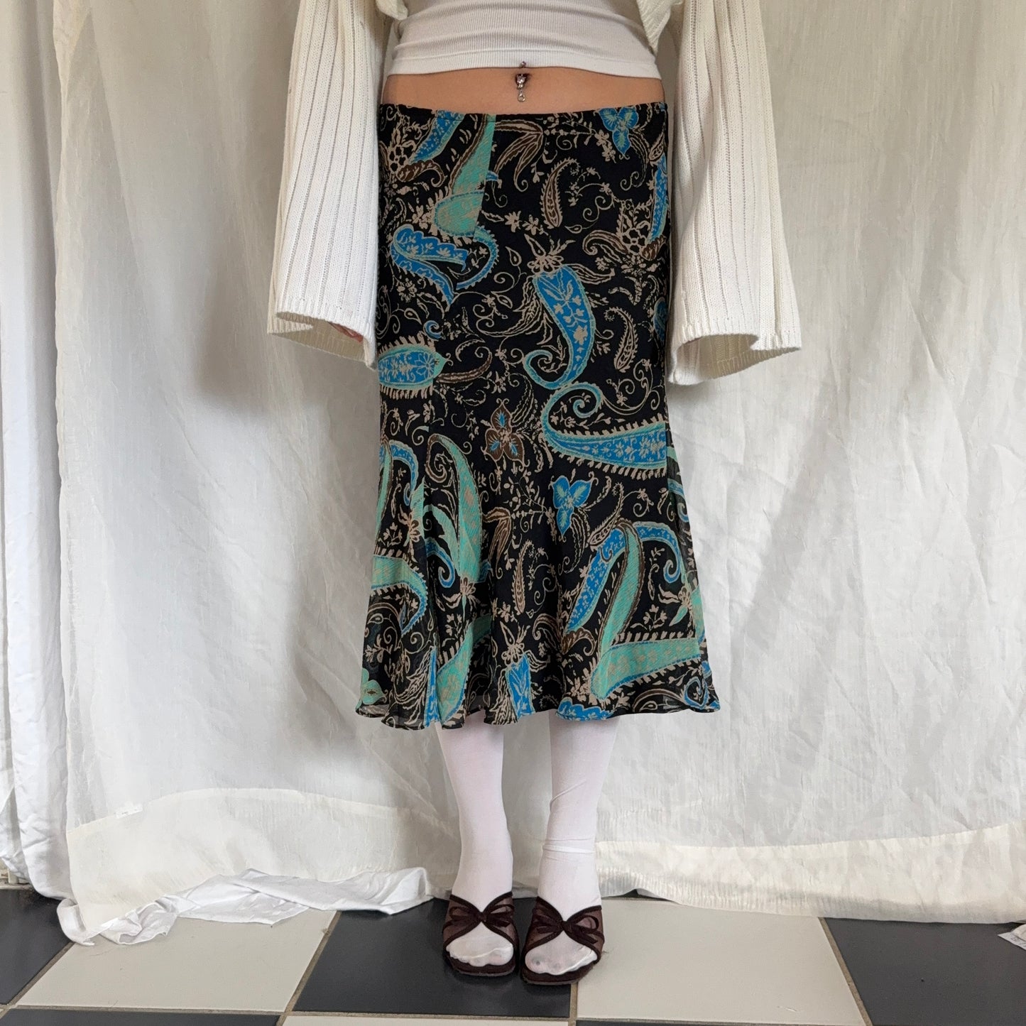 Paisley blue boho midi skirt
