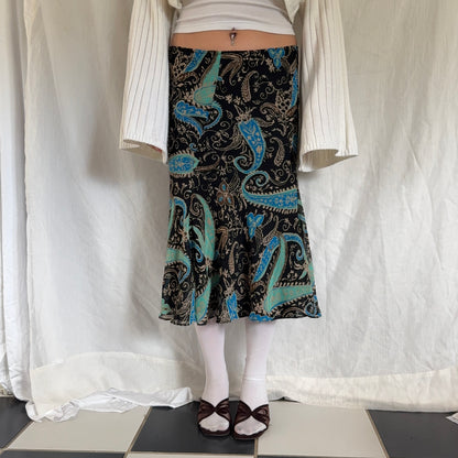 Paisley blue boho midi skirt