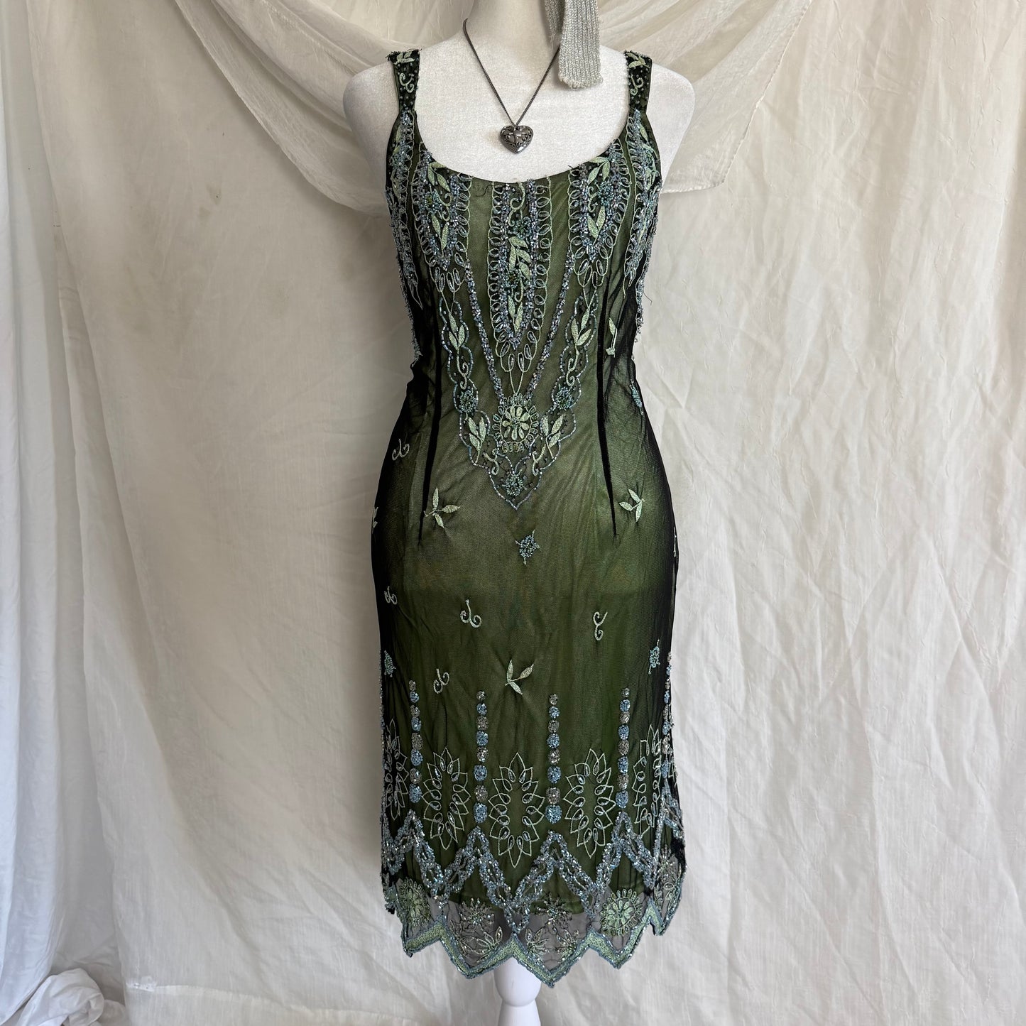 2000s Marina beaded green dress