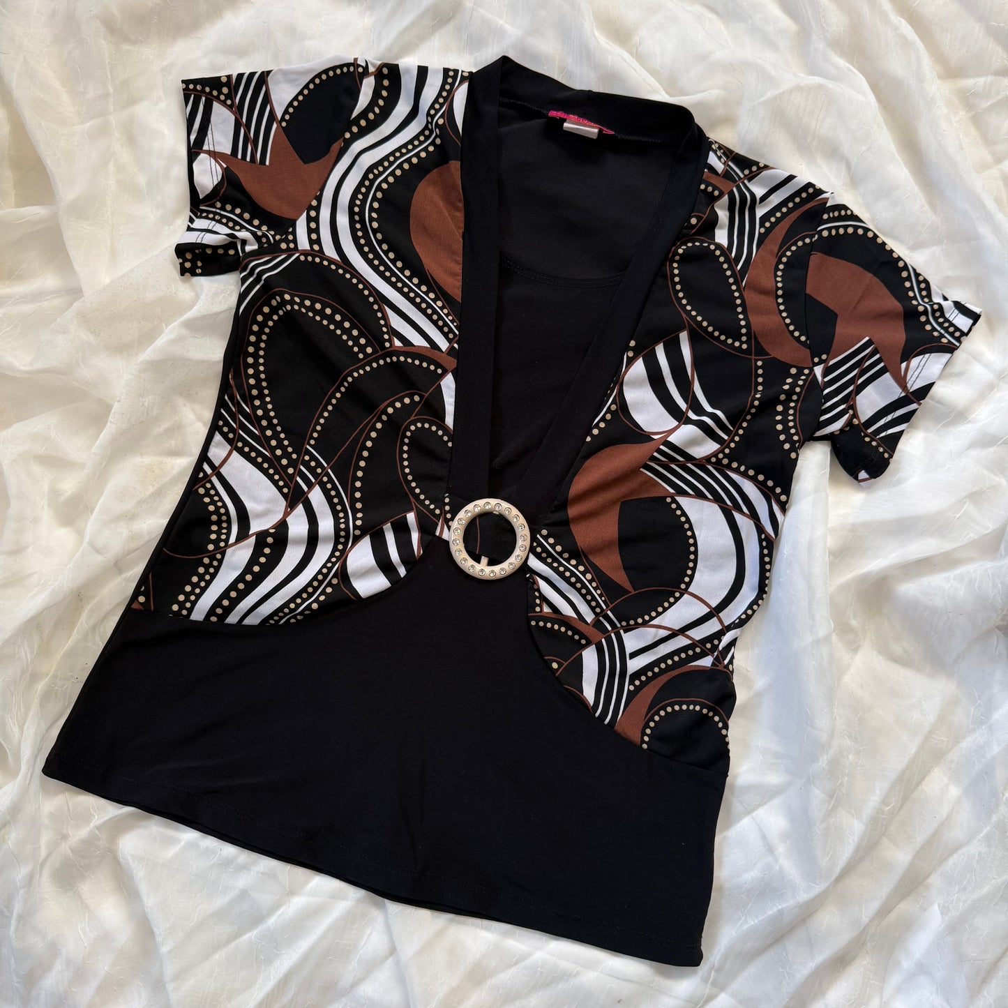 Retro patterned y2k top