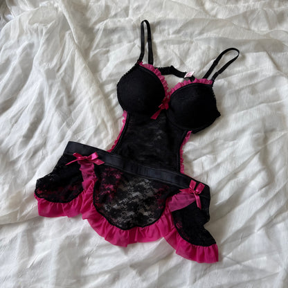 Pink lace lingerie maid top