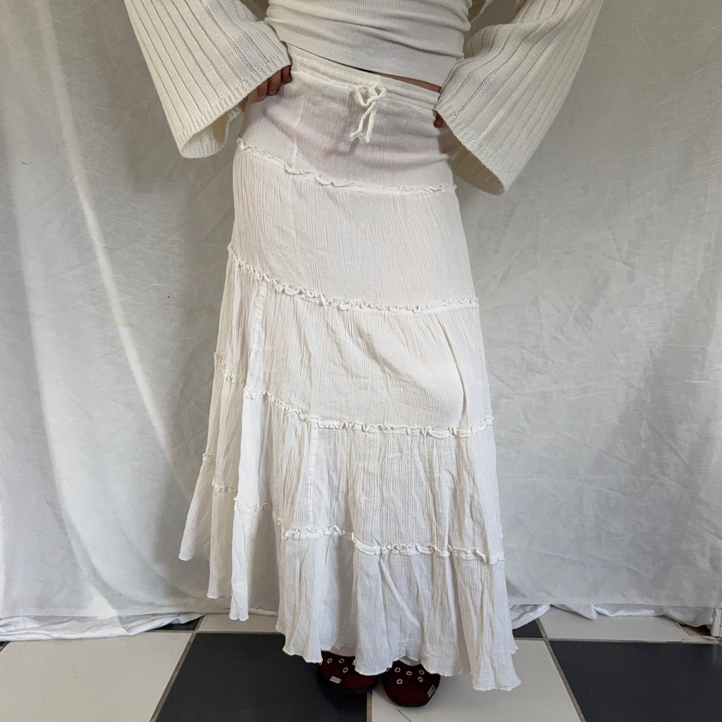White flowy maxi skirt