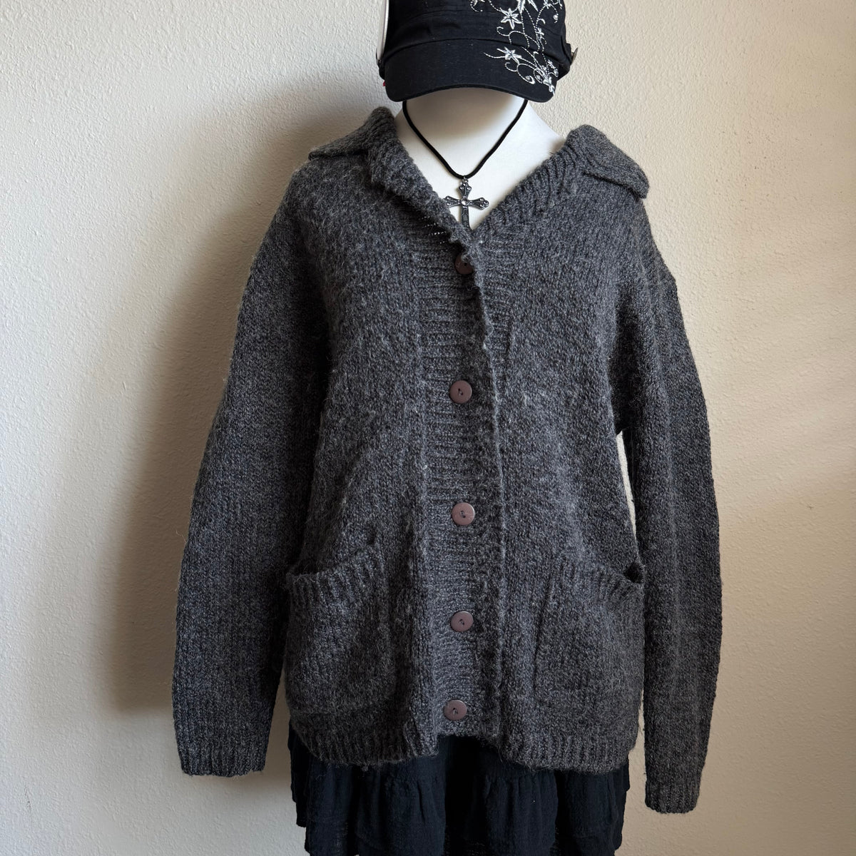 Grey oversized button sweater