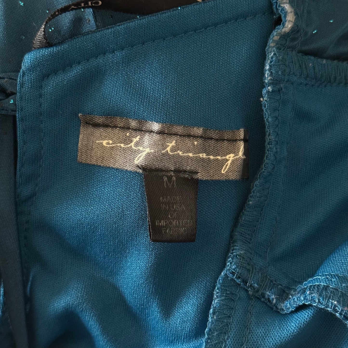 2000s City Triangles blue glitter draping dress
